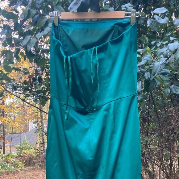 Talbots Green Satin formal prom evening dress full length 12 - Picture 2 of 3